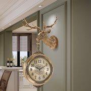 美式欧法式金属招财鹿头，墙壁挂件高端大气双面，挂钟客厅餐厅时钟表