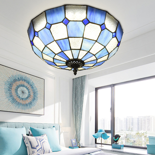 地中海简约创意蓝色过道阳台吸顶灯透亮个性卧室灯具温馨LED灯饰