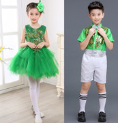 一合唱六大班公主裙绿色女童，演裙蓬蓬纱儿童表幼儿园舞蹈演出服。