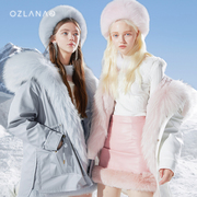 OZLANA2021冬季獭兔毛皮草派克服外套年轻款大毛领女毛毛大衣