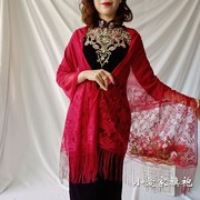 夏季薄款大红色纱巾旗袍披肩长方形流苏喜婆婆妈妈婚礼拍照喜庆女