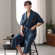 浪莎夏季男士浴袍纯棉短袖，日式连体睡袍和服，一体式中长款连体睡衣