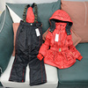 外贸出口单红色滑雪服女童冬季加厚连帽户外运动分体儿童棉服外套