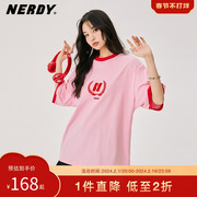 nerdy2023夏季宽松休闲短袖t恤女logo印花时尚，情侣同款上衣潮流