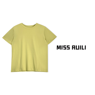 MISS RUILI定制 正肩休闲百搭纯色圆领螺纹T恤短袖A7023