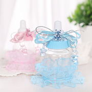 粉色丝带款透明塑料宝宝满月喜宴会创意喜糖盒子可爱小奶瓶糖果盒