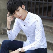 夏季男长袖衬衫男士韩版修身衬衣男青少年潮流休闲学生男装白寸衫
