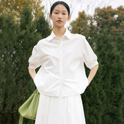 indicia纯棉衬衫白色上衣短袖，直筒纯色衬衣女，夏季标记女装