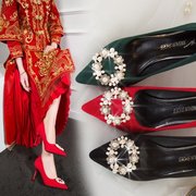 红色婚鞋女秀禾鞋婚礼新娘鞋高跟鞋细跟2021秋季女鞋单鞋尖头鞋子