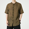 中国风男装亚麻对襟唐装，盘扣麻料短袖衬衫，中式麻布衬衣传统上衣服