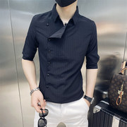 短袖衬衫男韩版潮流个性七分袖衬衣休闲修身中袖寸衫发型师上衣男