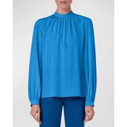 akrispunto艾克瑞斯衬衫，女子24蓝色长袖gatheredcrepe