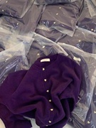 紫色温柔风纯色针织小开衫，休闲百搭上衣，2024春秋气质外搭短款