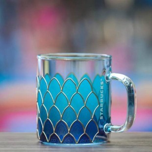 星巴克门店2018周年12盎司立体金边鱼鳞造型玻璃杯桌面杯马克