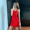 晚礼服连衣裙女2024夏季性感，名媛气质小心机，设计感吊带红色短裙子