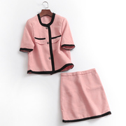 L505香风套装女夏季短袖2023休闲时尚高级感法式短裙两件套薄