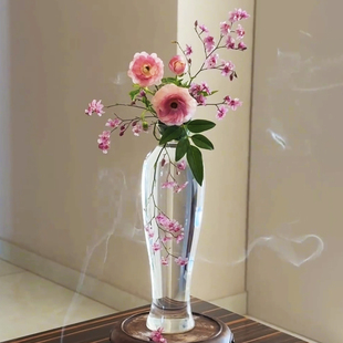 吹制透明玻璃花瓶插花水培，花器摆件家居客厅餐桌装饰品禅意观音瓶