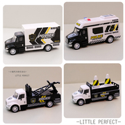 合金回力警车4只套装8.5cm警察模型，儿童3岁4岁男孩生日玩具带路标