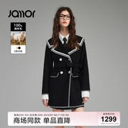 商场同款jamor简约双面尼，大衣甜美海军，领学院风jas383028加末