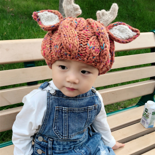 亲子款2023秋冬手工编织毛线帽子，儿童小鹿角，针织帽可爱保暖网红帽