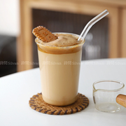 日式扩口咖啡厅商用奶茶柠檬茶冰美式拿铁轻薄高硼硅耐高温玻璃杯