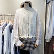 长袖蕾丝打底衫搭配针织背心，两件套韩版微透衬衫，+毛衣马甲套装女
