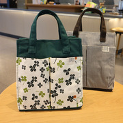 日式简约时尚条纹小清新手拎便当包学生饭盒包上班外带手提袋女包
