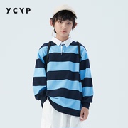 YCYP童装休闲宽松男童T恤长袖春秋2024儿童POLO衫条纹打底衫