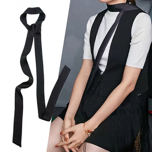2米长条小丝巾女夏季薄款黑色丝带，颈带飘带发带腰带绑包2023