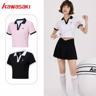 川崎KAWASAKI羽毛球服女翻领短袖T恤K1C02-B2996新速干短裙B2766