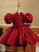 女童礼服气质周岁女宝宝，公主裙红色，中国风花童儿童主持人演出礼服