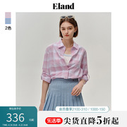 Eland衣恋格子衬衫女长袖oversized甜美风宽松上衣外穿春夏