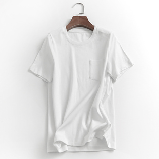 k864纯色拼贴口袋显瘦圆领短袖，上衣夏季2023基本款百搭女t恤