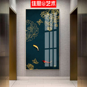 新中式玄关装饰画 沙发背景墙简约壁画走廊过道单幅竖版荷花挂画