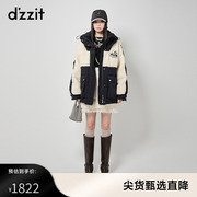 dzzit地素奥莱中长款羽绒服2023冬复古学院风拼接环保皮