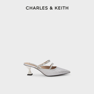 charles&keith女鞋，sl1-60280370-1女士半宝石饰尖头高跟鞋婚鞋