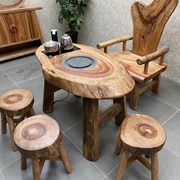 香樟木阳台小茶几全实木茶桌椅组合原生态户外泡茶台艺术创意家具