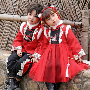 童装男童唐装秋冬款中国风古装儿童表演服小学生演出服男孩拜年服