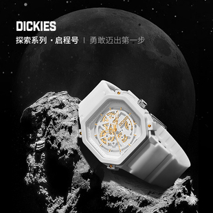 dickies学生手表男女，情侣款白色复古机械镂空石英腕表cl436