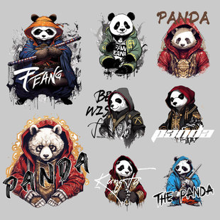 原创国潮功夫熊猫图案热转印烫画贴，服装t恤辅料，印花耐水洗烫印贴