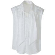 maggiema马婧设计师款衬衫，系带垂顺感通勤无袖，白色提花衬衣上衣