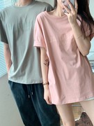 ess短袖t恤23圆领，套头纯棉宽松大版情侣装男女款脏粉色潮牌