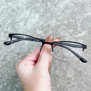 E7超轻近视眼镜女半框商务眼镜框防蓝光辐射护眼平光镜配有度数