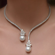 复古珍珠锆石项链新娘饰品新颖气质，婚礼水钻颈链，项圈夜店晚会配饰