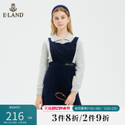 Eland衣恋复古显瘦少女藏青色灯芯绒背带裙子女夏季