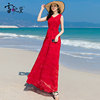 红色雪纺印花连衣裙女夏季长款到脚踝超长显瘦波西米亚大摆沙滩裙