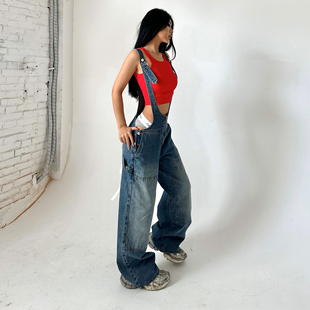 icvibe低腰背带裤·时髦3合1u型收腰+外拉链宽松慵懒的工装裤
