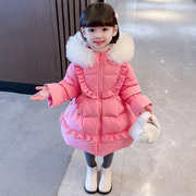 女童冬装中长款棉衣2023儿童女宝宝洋气加厚保暖公主棉服外套
