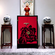 新中式入户玄关柜门厅鞋柜实木卧室衣柜彩绘红色牡丹陈列柜展示柜