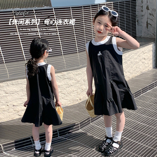 女童黑色连衣裙夏装韩版洋气儿童不规则背心裙女宝宝夏季裙子